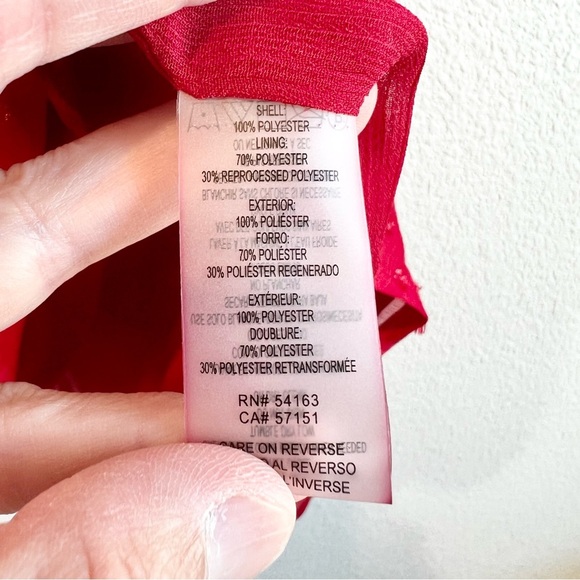 Tommy Hilfiger Red Clip Dot Pleated Tie Neck Blouse Large Holiday Work Top - Picture 9 of 12